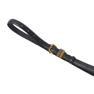 Ceinture en cuir noir classique pour femmes avec boucle ardillon dorée élégante chic
