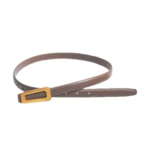 Women's slim leather belt with elegant gold geometric buckle versatile jeans dress accessory