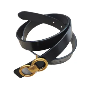 Ceinture en cuir noir pour femme avec boucle dore vintage elegante ceinture de taille pour jeans