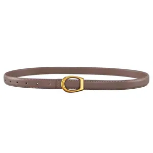 Cinturón de cuero para mujer con hebilla dorada accesorio elegante para vaqueros y trajes