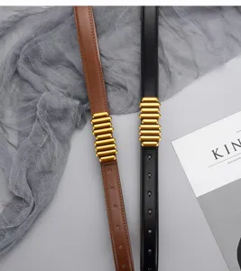 Stylish women belt set with unique gold metal bar decoration, elegant and versatile accessory.