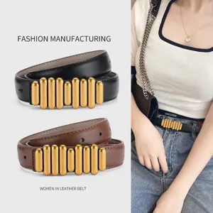 Women Minimalist Smooth Buckle Leather Belt Fashion Casual Versatile Waist Strap For Jeans Daily Wear Accessories