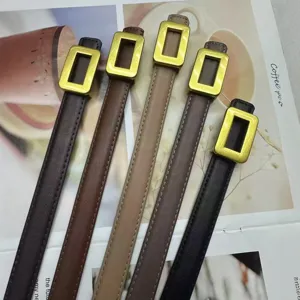 Women's Genuine Leather Skinny Belt Minimalist Fashion Dress Jeans Belt Gold Square Buckle Daily Accessories