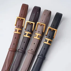 Women genuine leather belt set with classic H metal buckle in four stylish colors detail