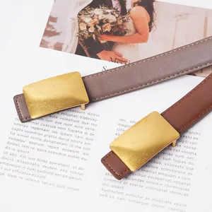 Women genuine leather belt alloy square buckle casual versatile jeans belt detail view