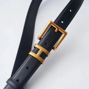 Women genuine leather belt fashion H letter alloy buckle waist belt suit jeans accessory