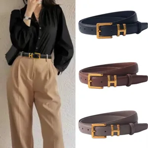 Women S Genuine Leather Belt Fashion Luxury Metal Letter Buckle Casual Waist Strap For Jeans And Suit Daily Wear