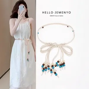 Bohemian Handmade Woven Wax Rope Belt For Women Vintage Ethnic Waist Chain Dress Clothing Accessories
