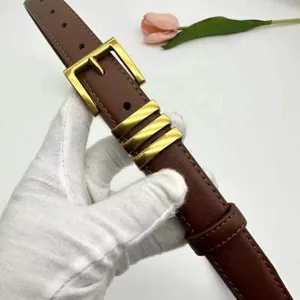 Women genuine leather belt with stylish gold buckle and metal loops brown accessory