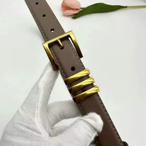 Women fashion genuine leather belt with elegant square metal buckle and decorative bars.