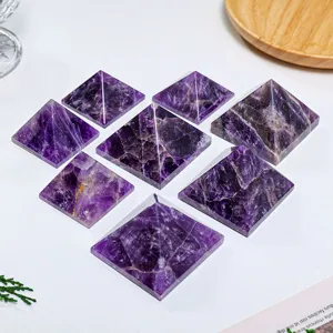 Natural Dreamy Purple Amethyst Pyramid Ornament Hand Polished Quartz Crystal Four Sided Pyramid Feng Shui Healing Decor For Home Office