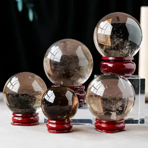Bola de Cristal de Cuarzo Ahumado Natural Esfera Pulida para Decoración Feng Shui Hogar Oficina Ornamento de Piedra