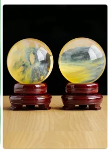 Bola de cristal de fusion amarilla pulida a mano para decoracion del hogar y regalos.