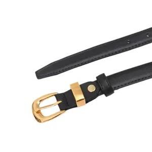 Cintura donna in pelle nera sottile con fibbia dorata elegante per jeans pantaloni moda