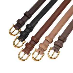 Women thin leather belt casual dress waist belt with gold pin buckle stylish accessory