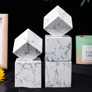 Natural white turquoise crystal cube gemstone ornament geometric stacked home decor display.