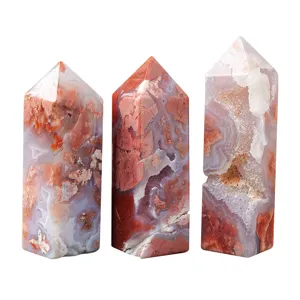 Tour de cristal d'agate fleur naturelle pilier pierre brute géode déco pour la maison
