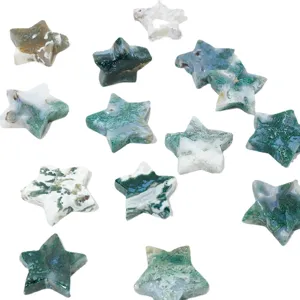 Natural green moss agate star carving crystal five pointed star DIY home table decor ornament