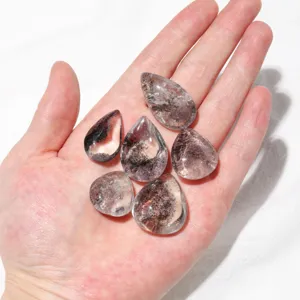 Gemas de cuarzo fantasma natural en forma de gota cabujones para fabricar joyas muestra.
