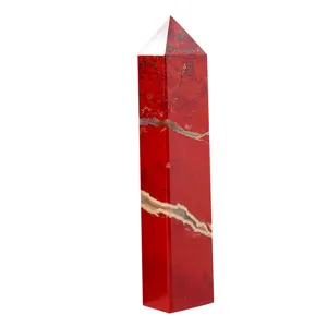 Colonna torre in cristallo di diaspro rosso naturale per decorazione casa e meditazione.