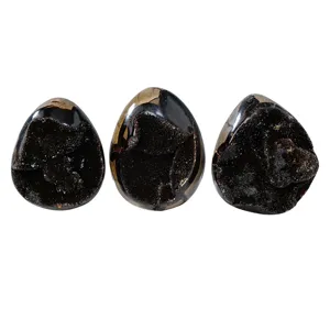 Natürlicher Septaria Knollen Dinosaurier Ei Kristall Geode Probe, polierte Mineral Deko.