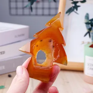 Natural Red Agate Geode Christmas Tree Ornament Crystal Raw Stone Polished Mineral Specimen For Christmas Home Decor