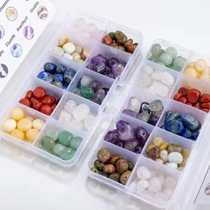 Natural crystal tumbled stone beads set, DIY assorted irregular drilled gemstone jewelry making kit