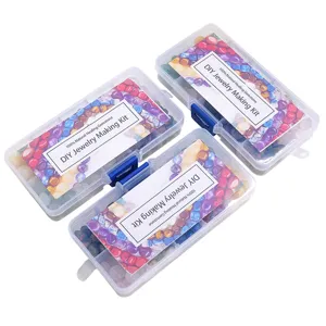 Natural gemstone DIY jewelry making kit with colorful crystal bead chips in clear storage box.