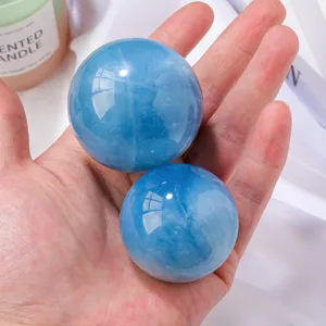Esfera de cristal aguamarina natural piedra preciosa para decoración del hogar feng