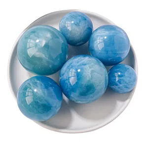 Set de bola de cristal de aguamarina natural esfera de piedra pulida para decoracion