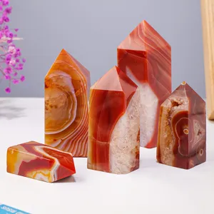 Natürliche Rote Achat Kristallsäule Vierseitig Einzelner Punkt Energiestein Obelisk Home Office Dekor Handwerk Ornament