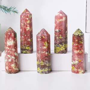 Natural crystal peach stone single-point hexagonal pillar decorative ornament wholesale