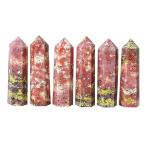 Natural crystal rhodonite single point tower hexagonal column decorative ornaments wholesale