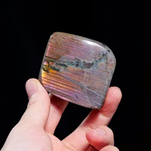 Natural pink and purple flash labradorite palm stone raw crystal mineral specimen decor