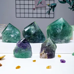 Baguette de Cristal de Fluorite Arc-en-Ciel Naturelle à Pointe Unique Colonne Hexagonale Tour Spécimen de Quartz Minéral Poli à la Main Ornement de Bureau Décoration Maison