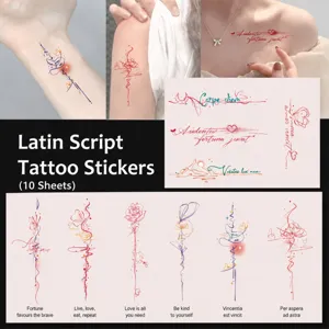 Set di adesivi per tatuaggi temporanei con citazione latina impermeabile per arte corporea