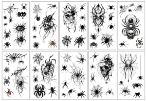 Halloween temporary tattoo stickers with dark spider and skull designs for holiday party.
