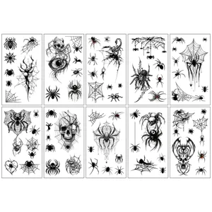 Halloween temporary tattoo stickers gothic spider skull dark style waterproof body art sheets