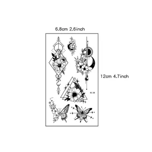 Autocollant de tatouage temporaire noir motif papillon floral géométrique 6.8x12cm neuf