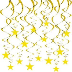 Gold Five-Pointed Star Spiral Hanging Ornaments Foil Swirl Streamers For Kids Birthday Wedding Party Ceiling Decor