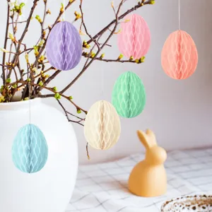 Décoration suspendue en boule alvéolée en papier œuf de Pâques, ornements de fête.