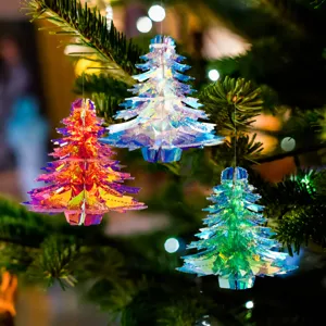 Irisierende Regenbogenfolie Weihnachtsbaum Hängeornament Bunte Glocke Party Dekoration Mini Weihnachtsbaum Anhänger