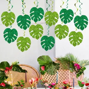 Decoración de remolinos colgantes de hojas de monstera tropical para fiesta de verano