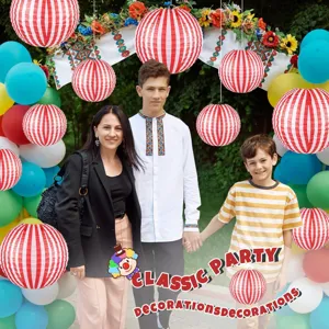 Carnival red and white striped paper lanterns circus theme party hanging decorations