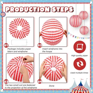 Detailed assembly instruction steps detail view for red and white paper lanterns setup.