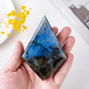 Natural labradorite kite shaped crystal gemstone blue flash palm stone home decor piece