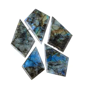 Natural Labradorite Rhombus Geometric Crystal Ornament Polished Blue Moonstone Decor