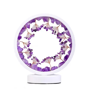 Natural amethyst crystal tree night light USB powered round bedside ambient lamp decor