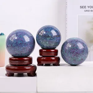 Natural crystal ruby zoisite sphere raw stone polished ornament desktop decor item