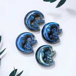Natural labradorite crystal moon fairy carving specimen polished crystal ornament main view